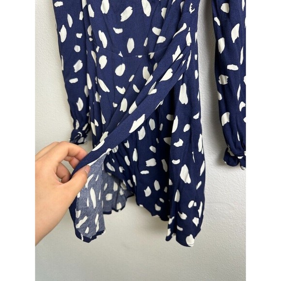 Reformation Women's Cami Mini Dress Splatter Puff Sleeve Navy White Size 4 - Picture 6 of 11